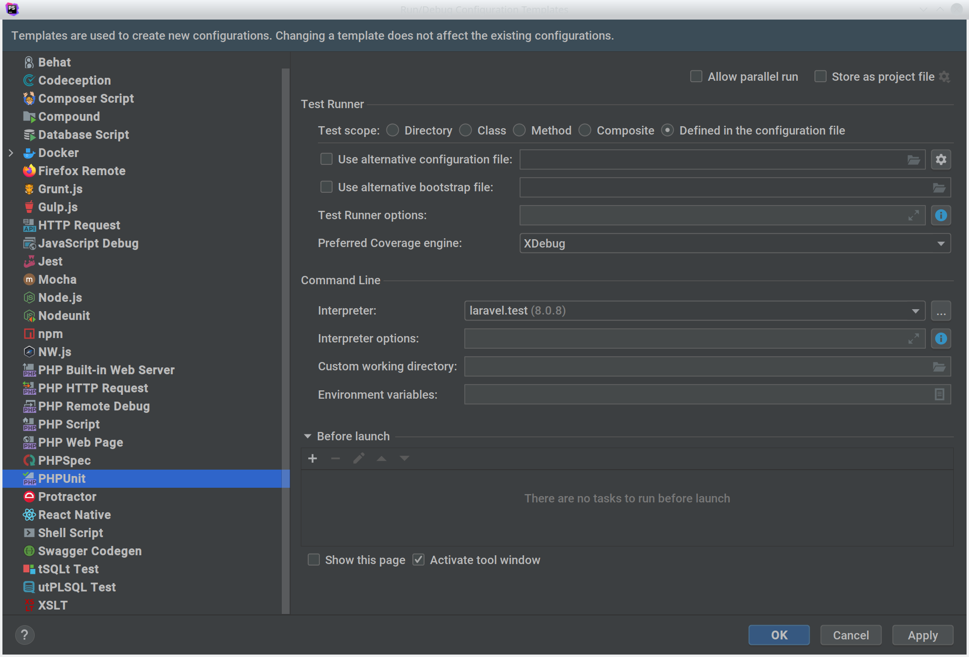 PHPStorm configuration for PHPUnit.